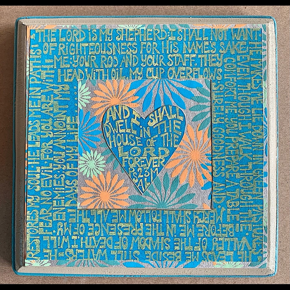 Handmade Scripture art of Psalm 23